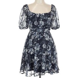 Floral Dress with Puff Sleeves Navy JUNIORS GIRL SIZE M